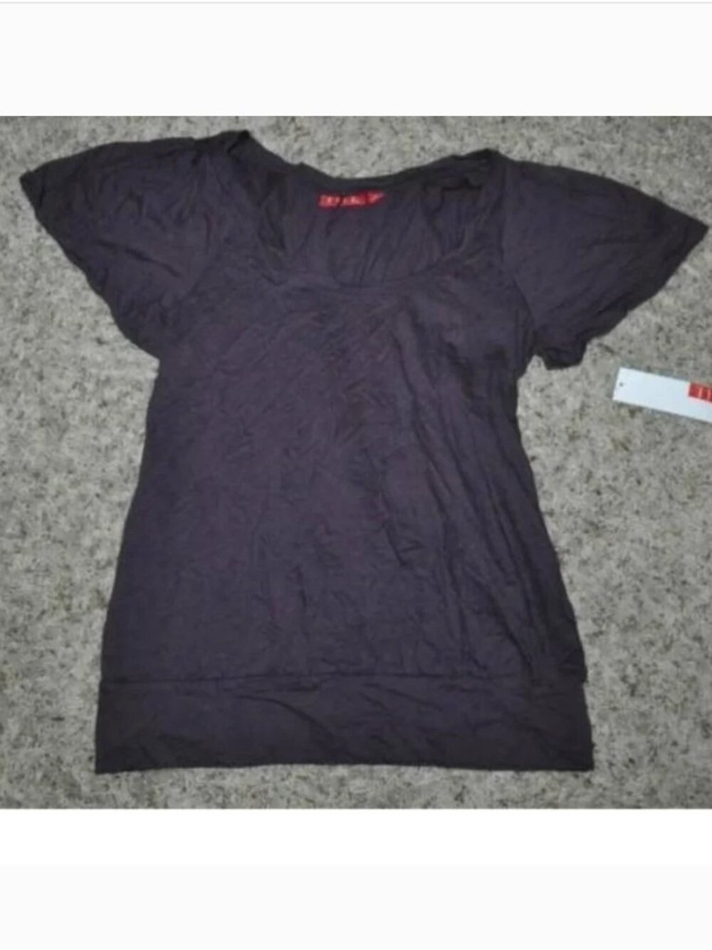 Elle Top Womens XS Purple Flutter Short Sleeve Scoop Neck Knit Banded Hem
